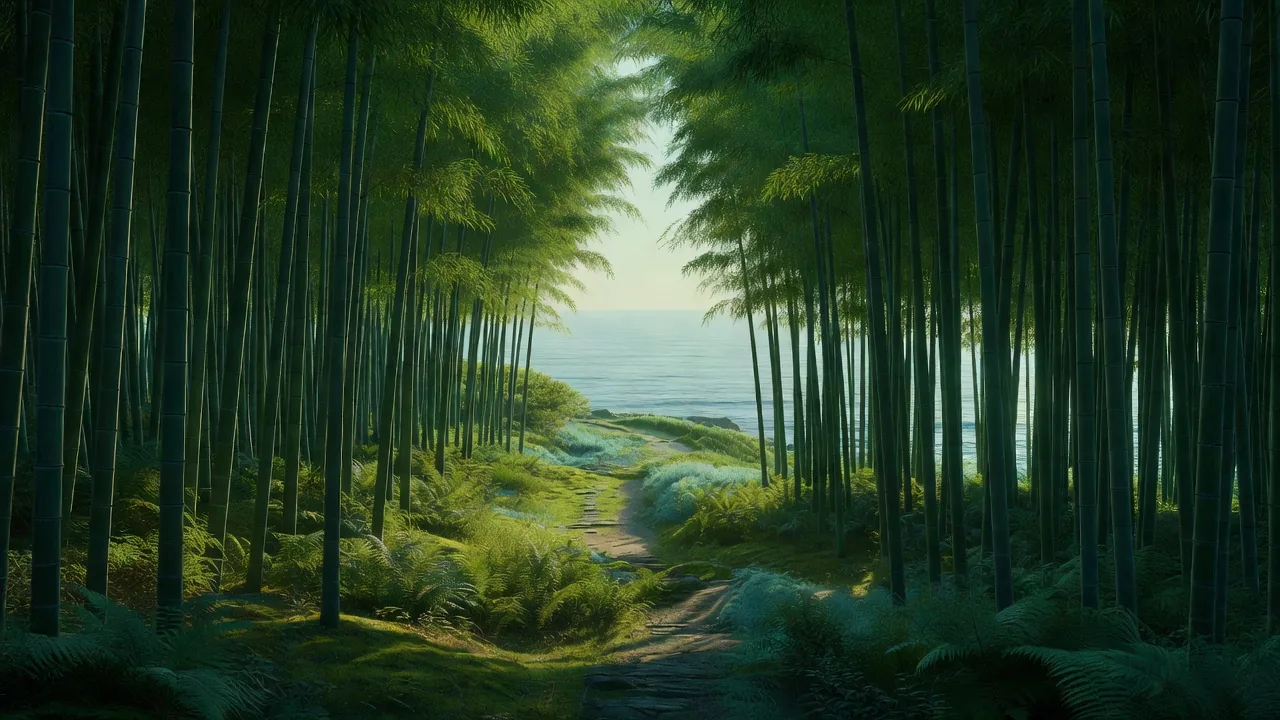 海沿いの竹林の小道