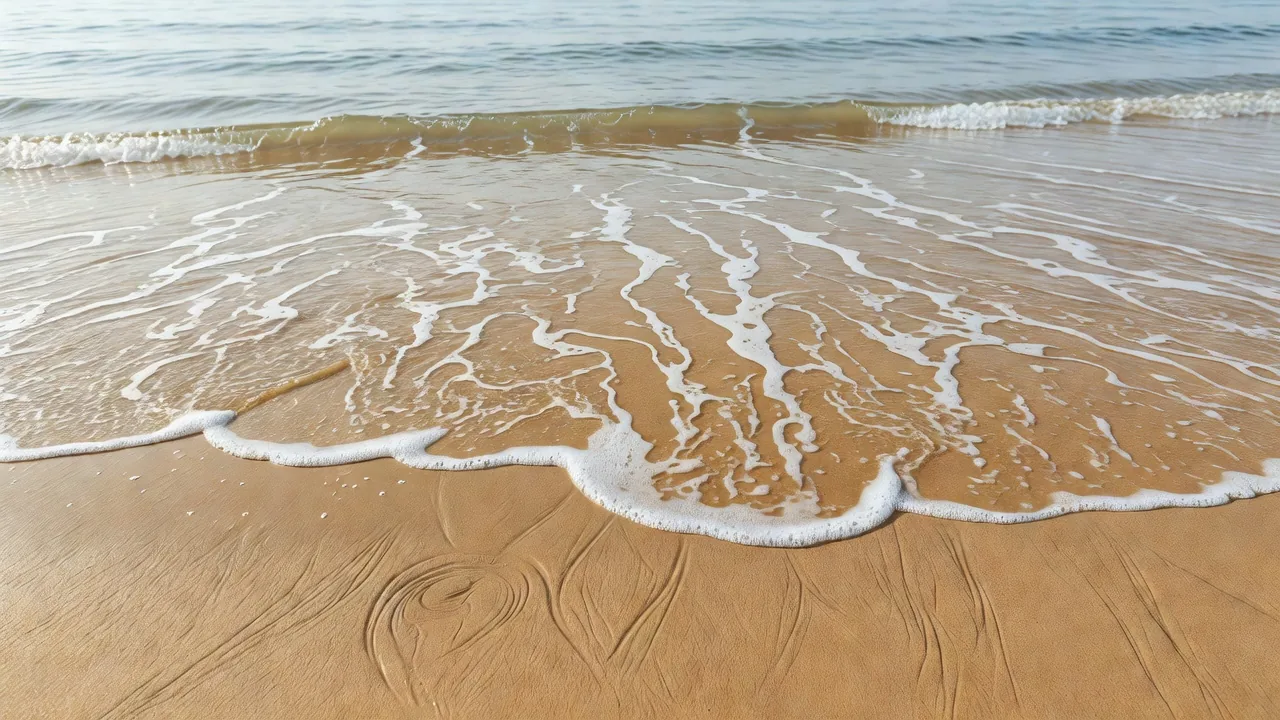 砂浜に打ち寄せる波と白い泡