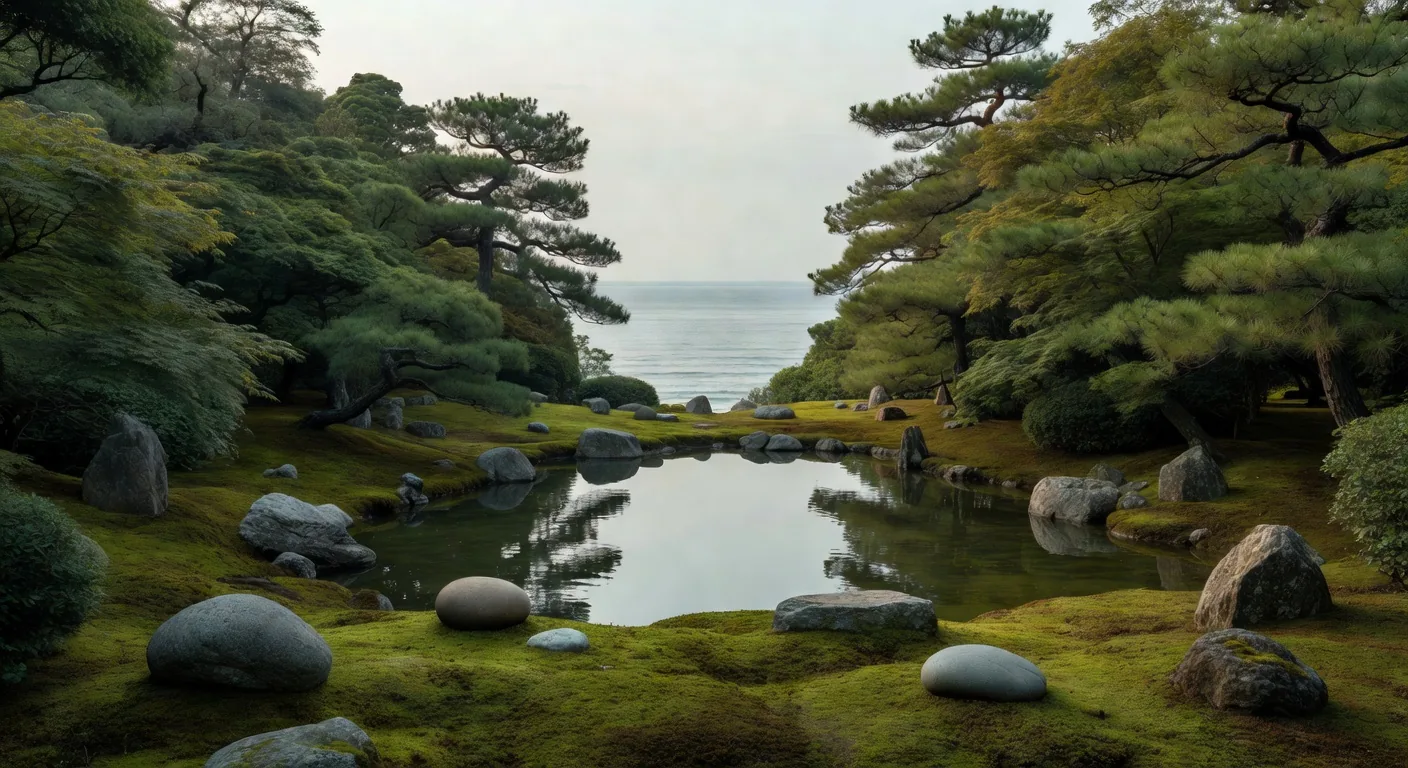 苔と石と海の寺院庭園