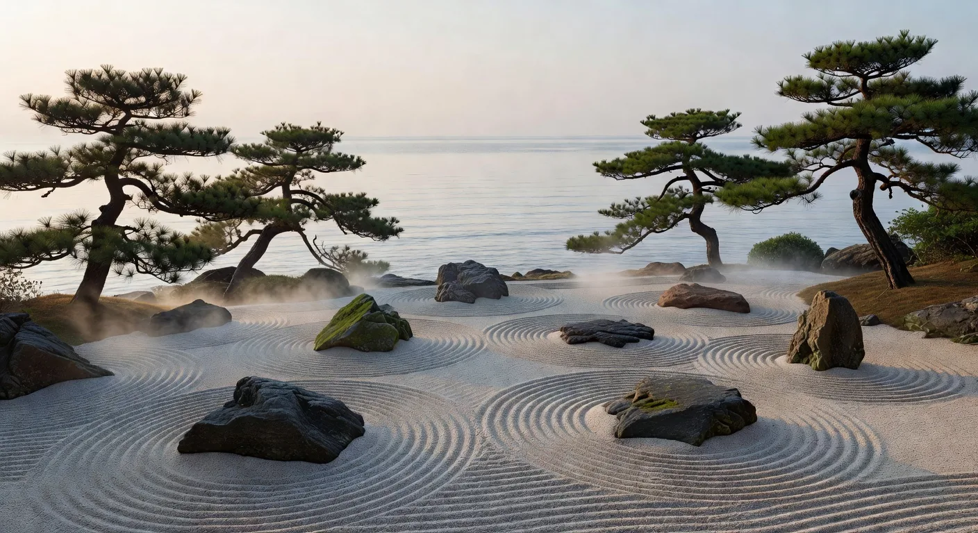 海が見える場所にある禅の石庭